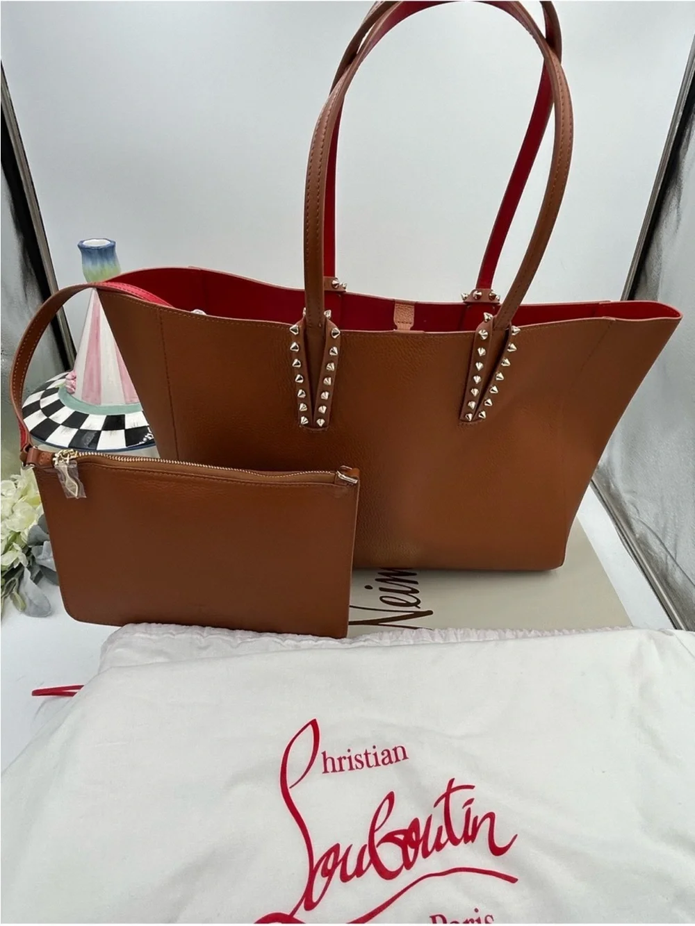 Christian Louboutin Cabata Brown Leather Tote with Red Interior - Picture 3 of 16